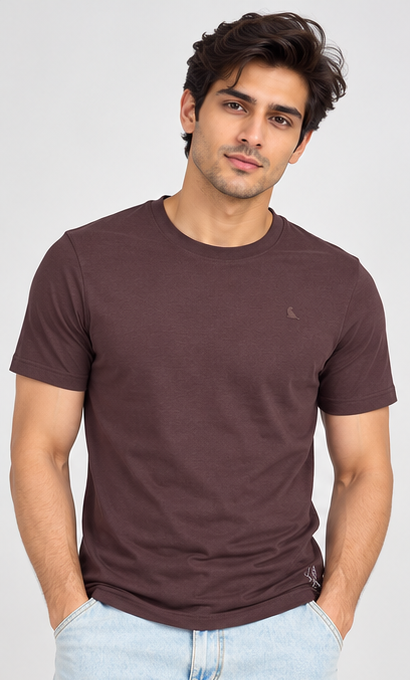 Men's Round Neck Brown T-shirts
