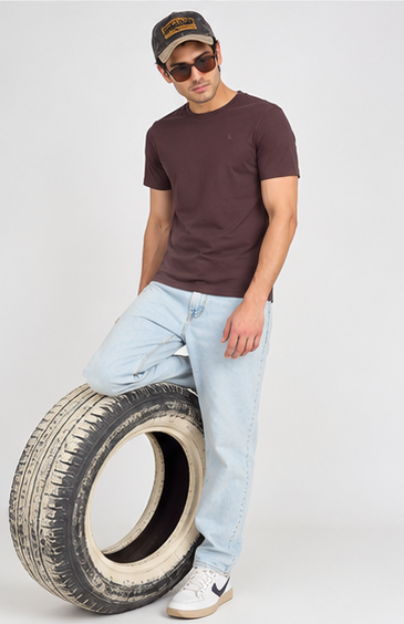 Men's Round Neck Brown T-shirts
