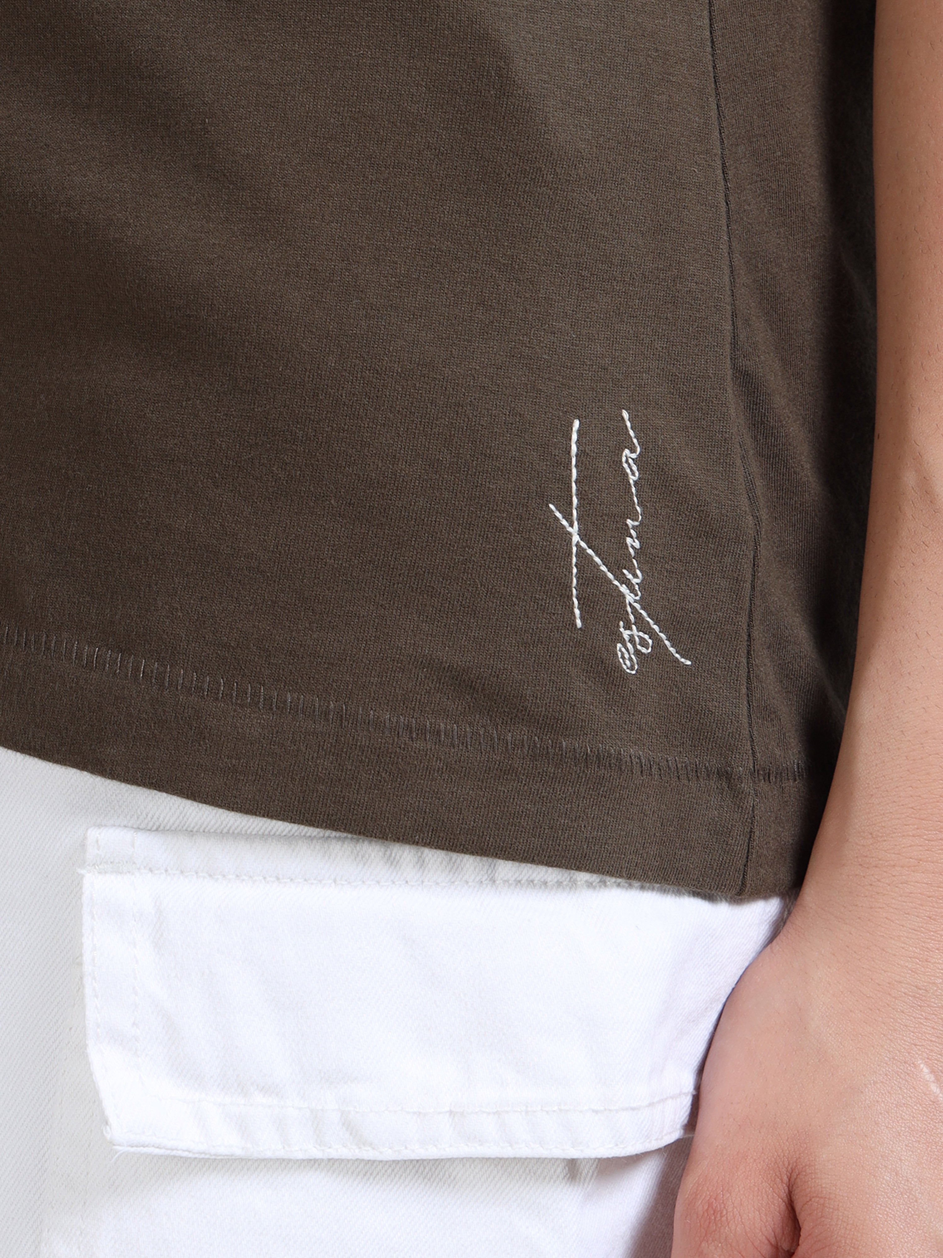 Olive Green Cotton Crew Neck Printed T-Shirt For Women