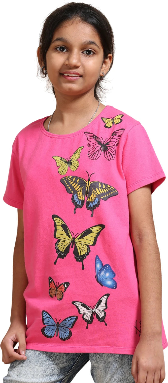 Hot Pink 100% Cotton Crew Neck Girl's T Shirt