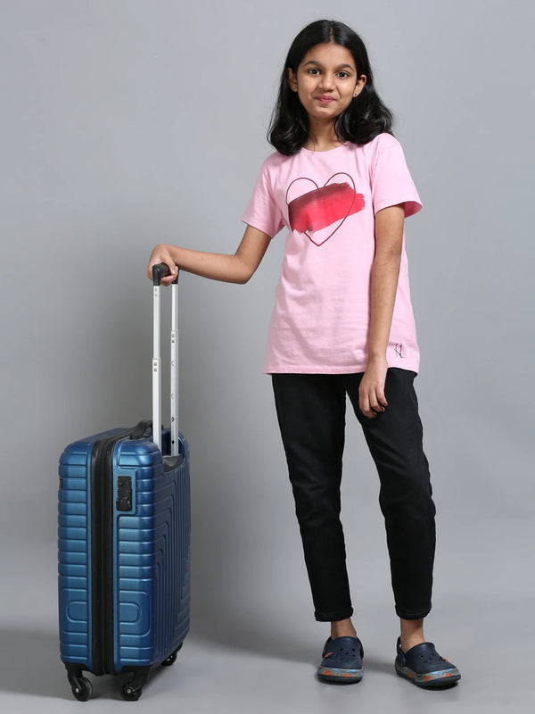 Pink 100% Cotton Crew Neck Girl's T Shirt