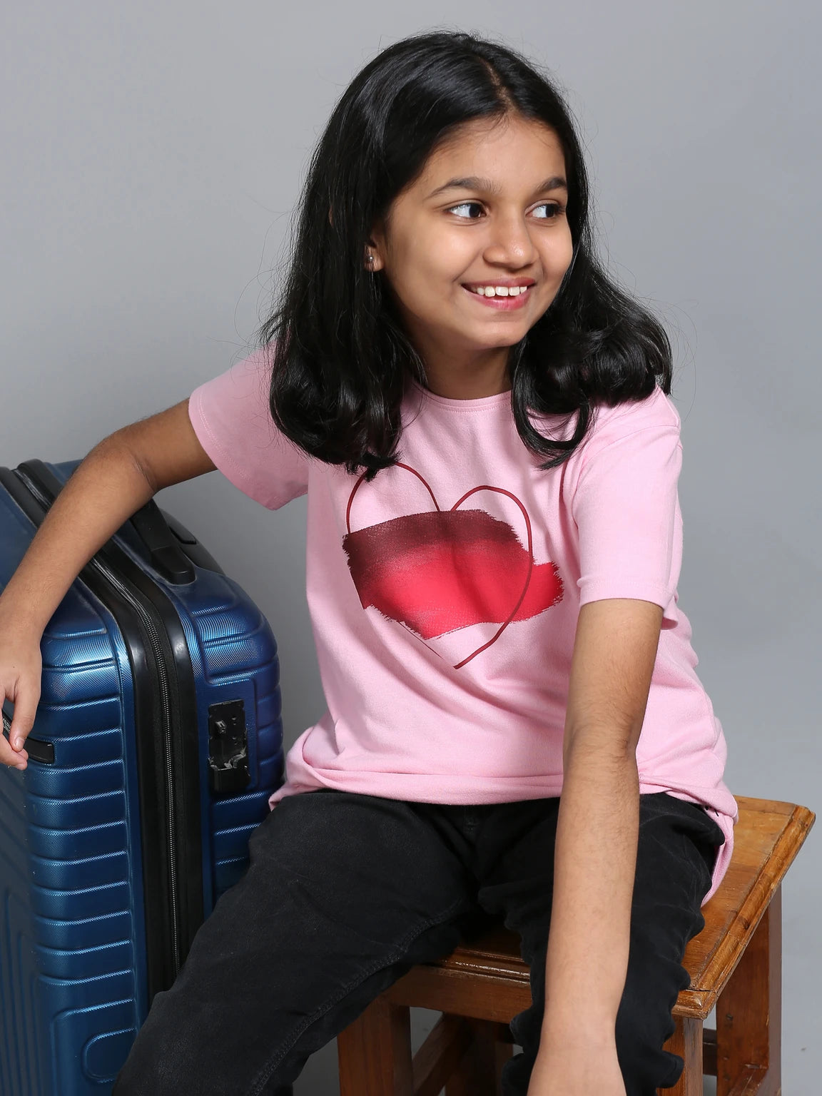 Pink 100% Cotton Crew Neck Girl's T Shirt