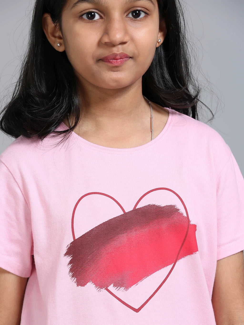 Pink 100% Cotton Crew Neck Girl's T Shirt