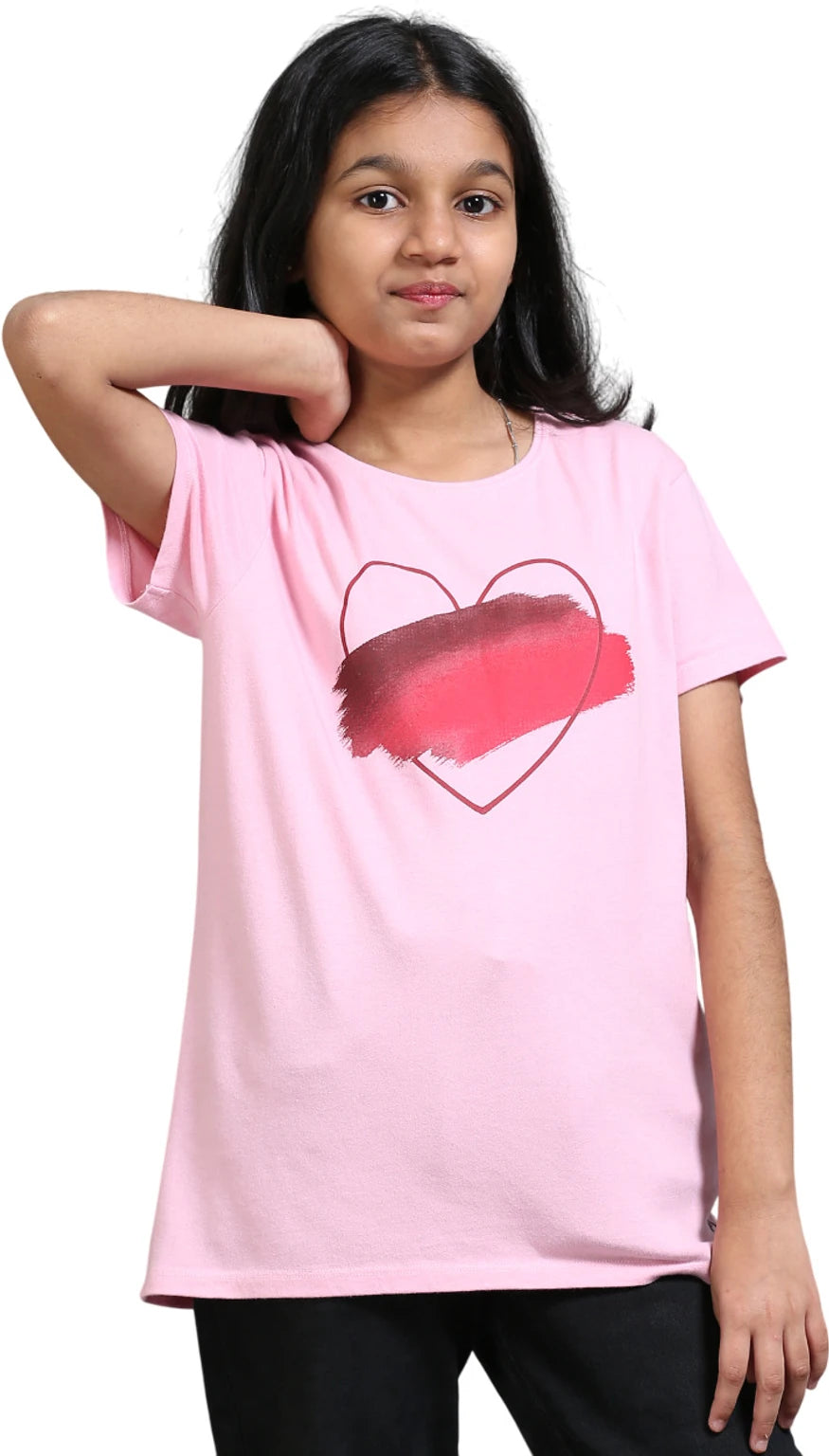 Pink 100% Cotton Crew Neck Girl's T Shirt