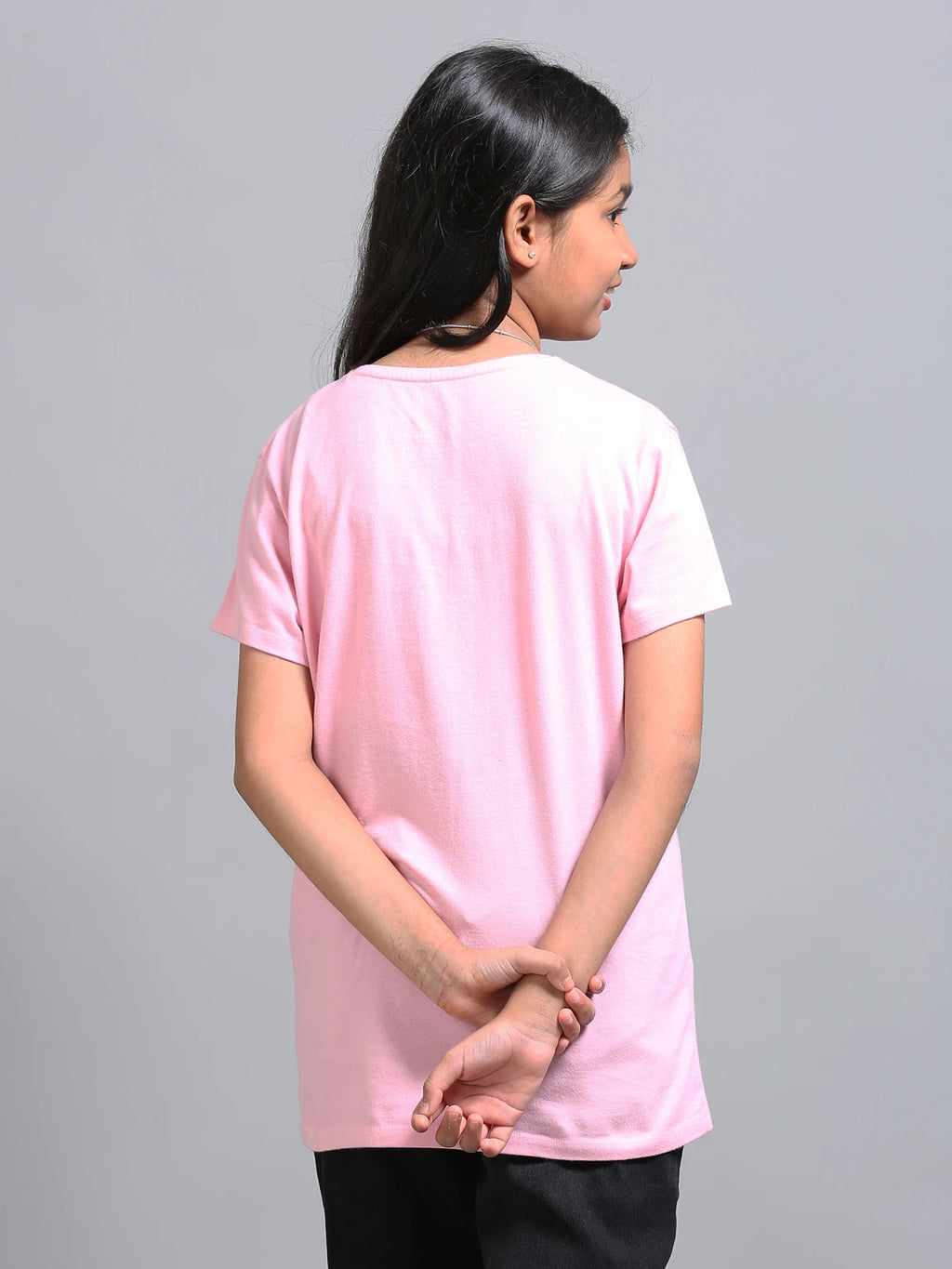 Pink 100% Cotton Crew Neck Girl's T Shirt