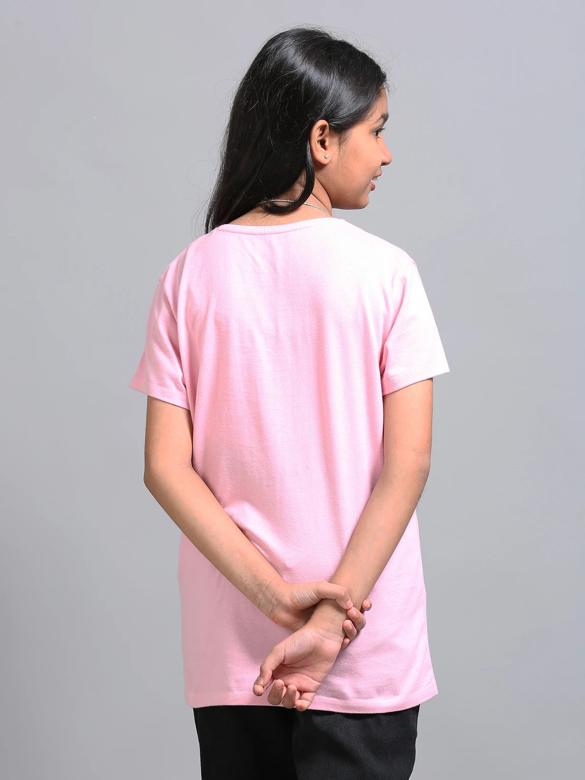 Pink 100% Cotton Crew Neck Girl's T Shirt