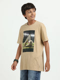 Beige 100% Cotton Crew Neck Boy's T Shirt