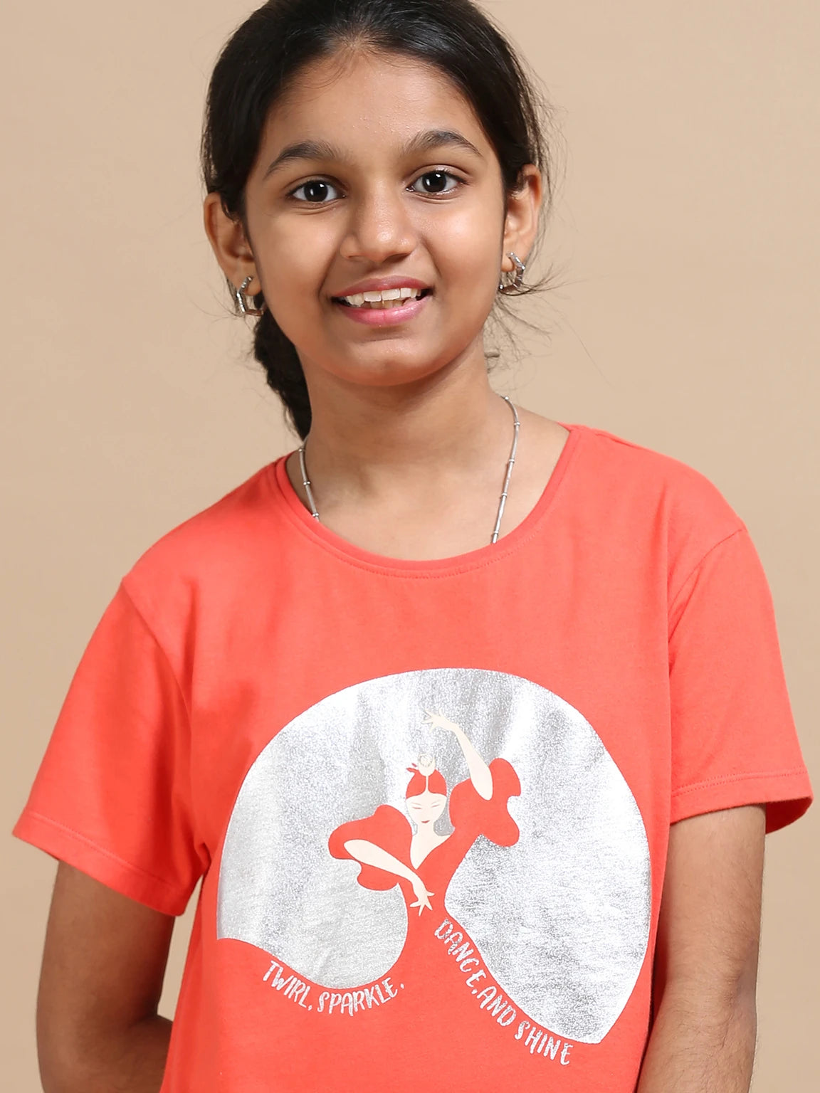 Coral 100% Cotton Crew Neck Girl's T Shirt