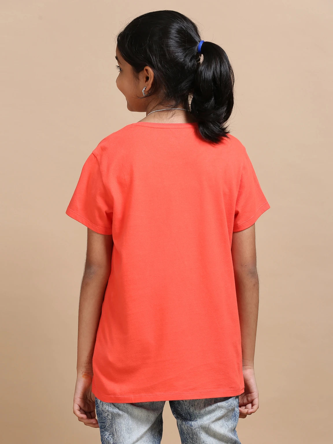 Coral 100% Cotton Crew Neck Girl's T Shirt