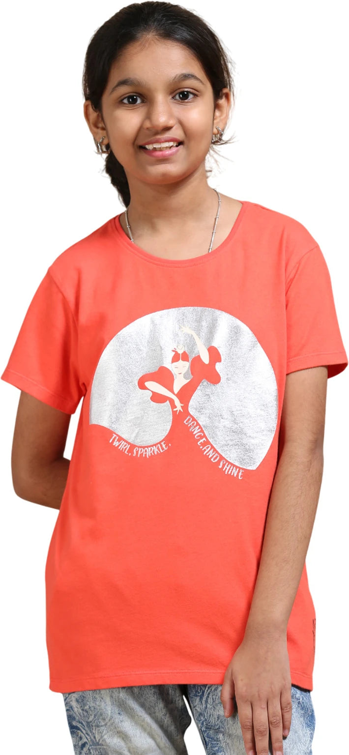 Coral 100% Cotton Crew Neck Girl's T Shirt
