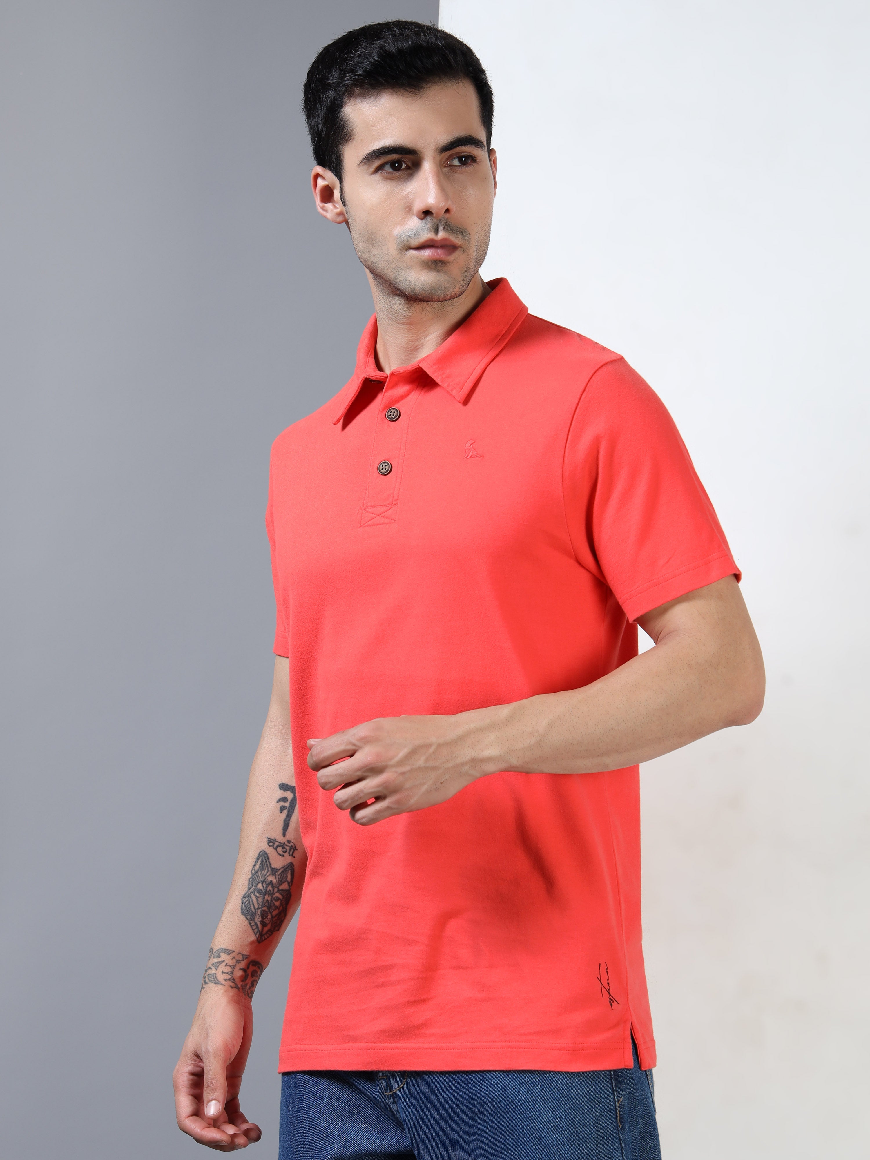 Coral Cotton Self Craft Polo Tee for Men