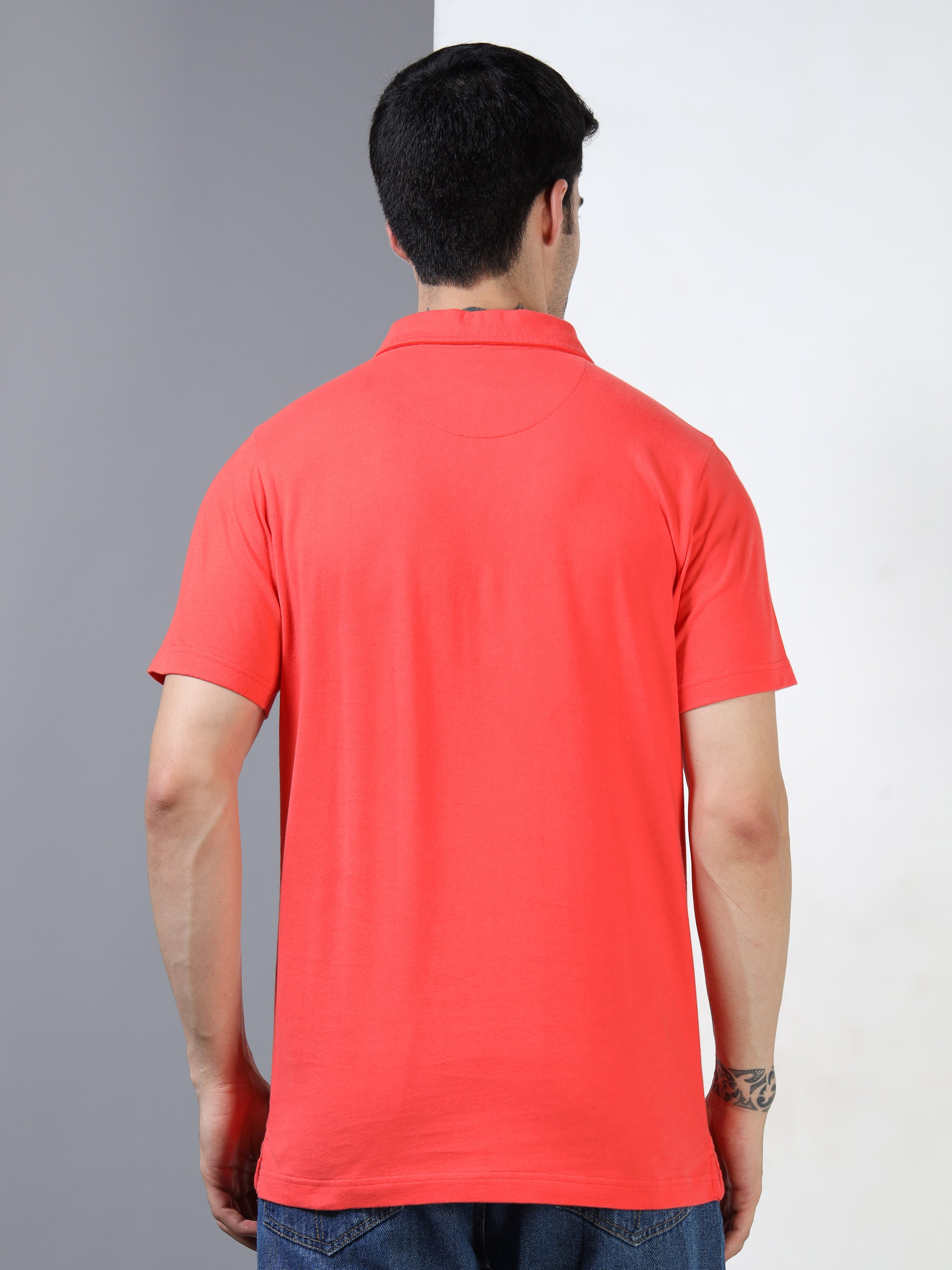Coral Cotton Self Craft Polo Tee for Men
