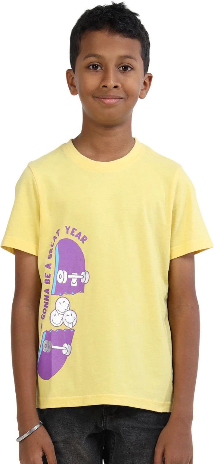 Yellow  100% Cotton Crew Neck Boy's T Shirt