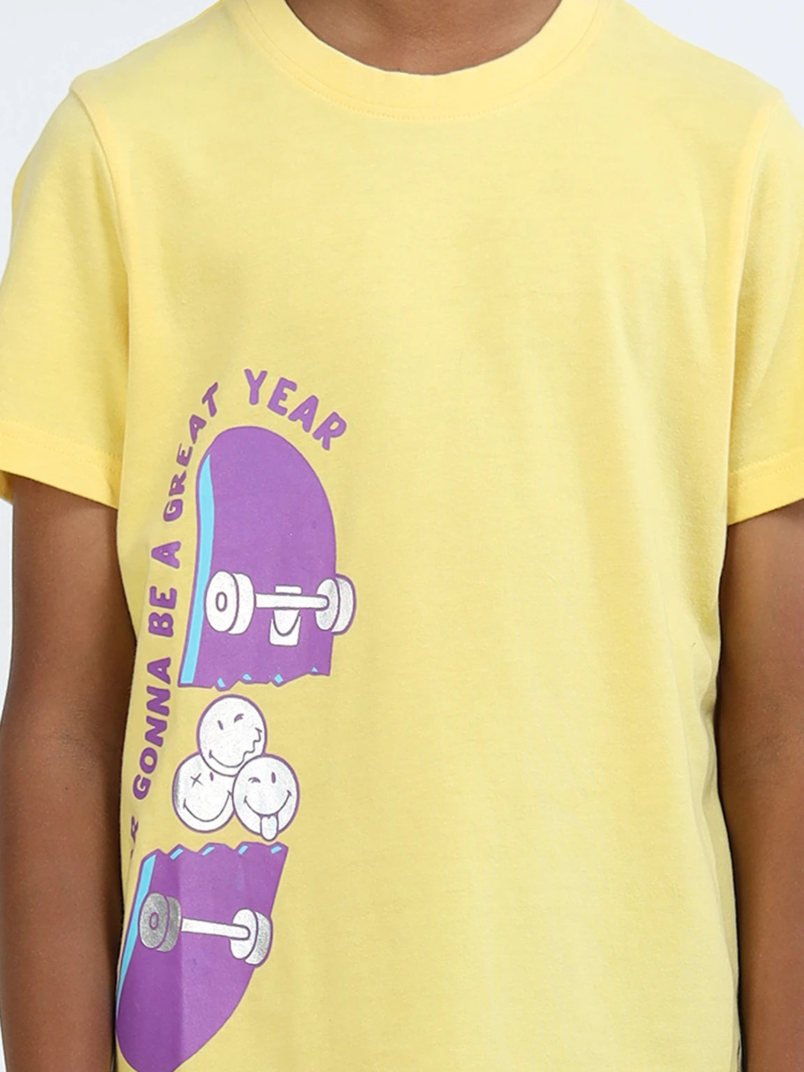 Yellow  100% Cotton Crew Neck Boy's T Shirt
