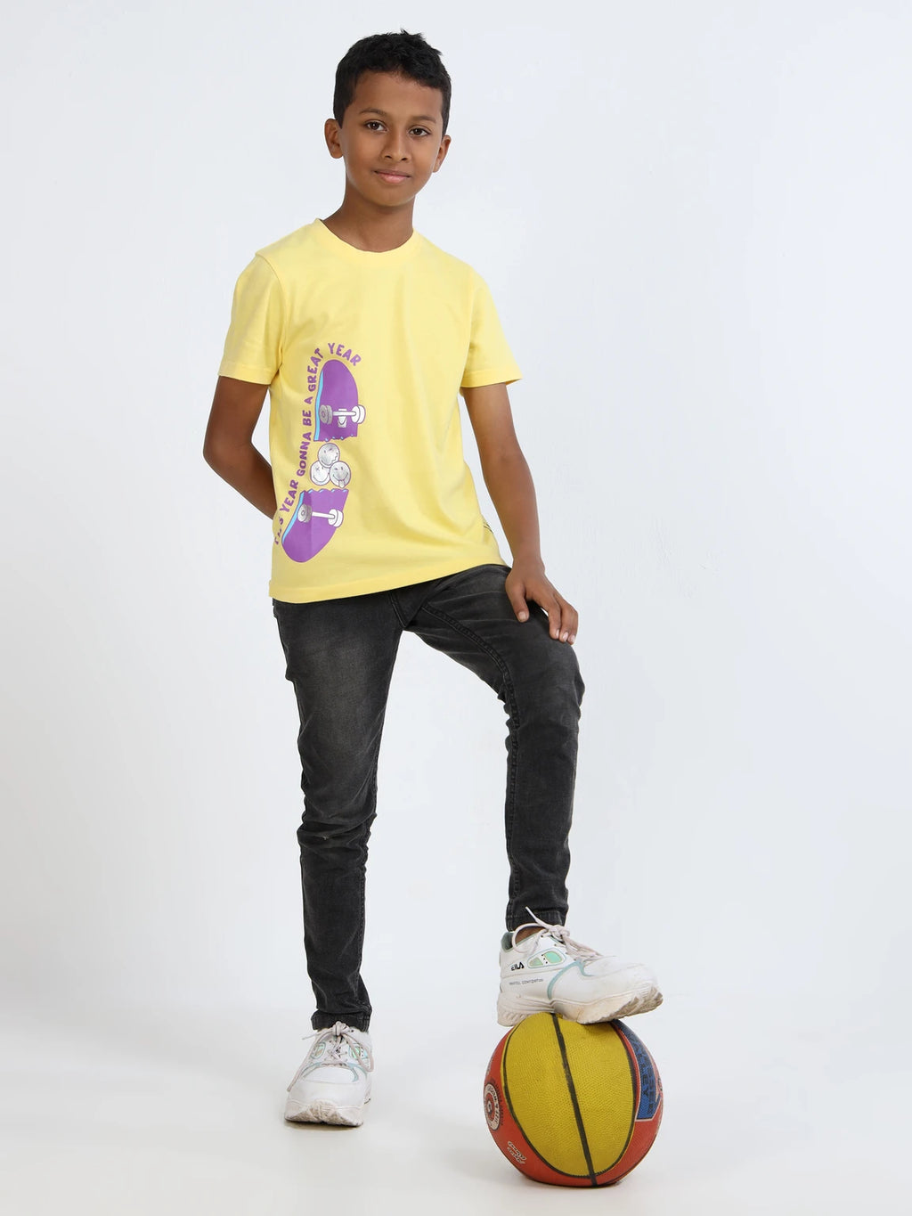 Yellow  100% Cotton Crew Neck Boy's T Shirt
