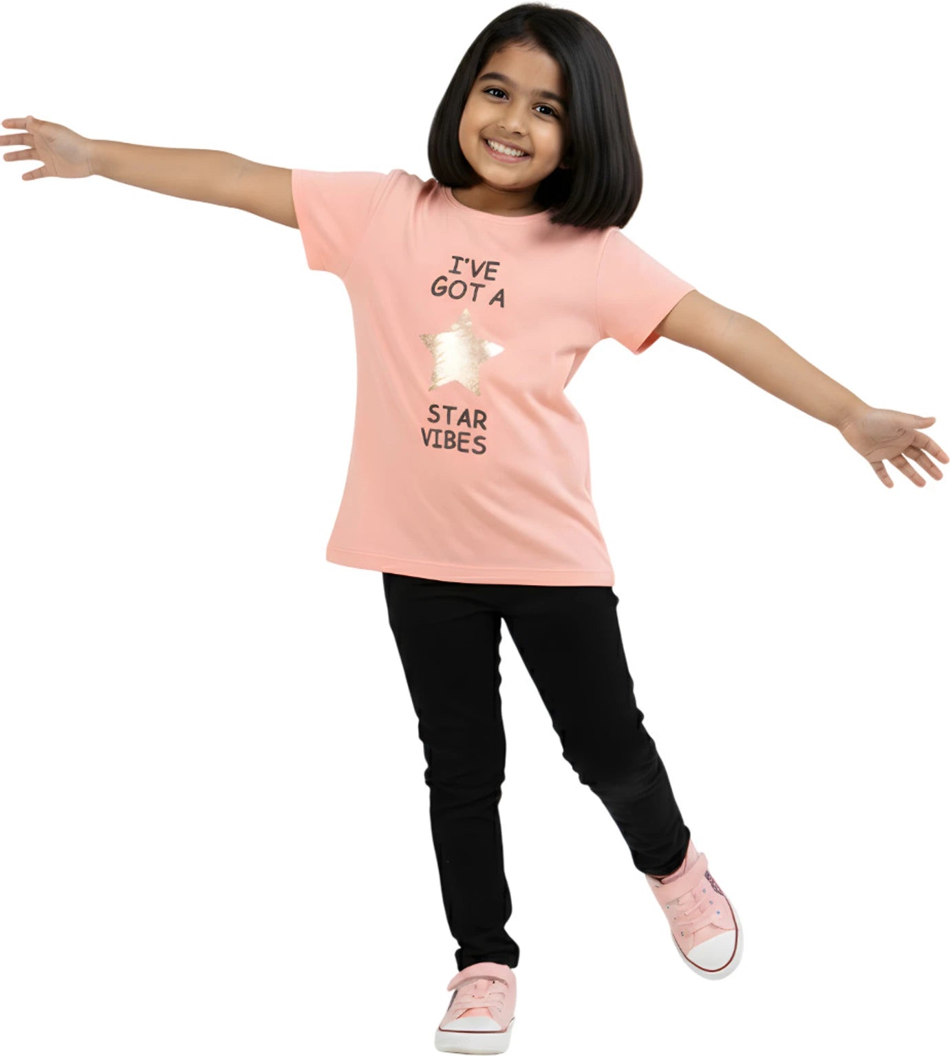 Peach 100% Cotton Crew Neck Girl's T Shirt