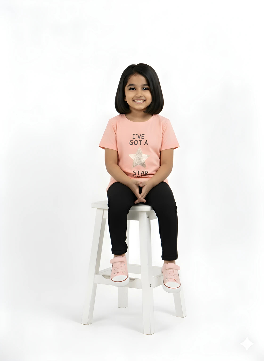 Peach 100% Cotton Crew Neck Girl's T Shirt