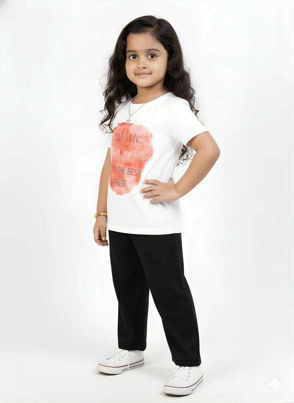 White 100% Cotton Crew Neck Girl's T Shirt