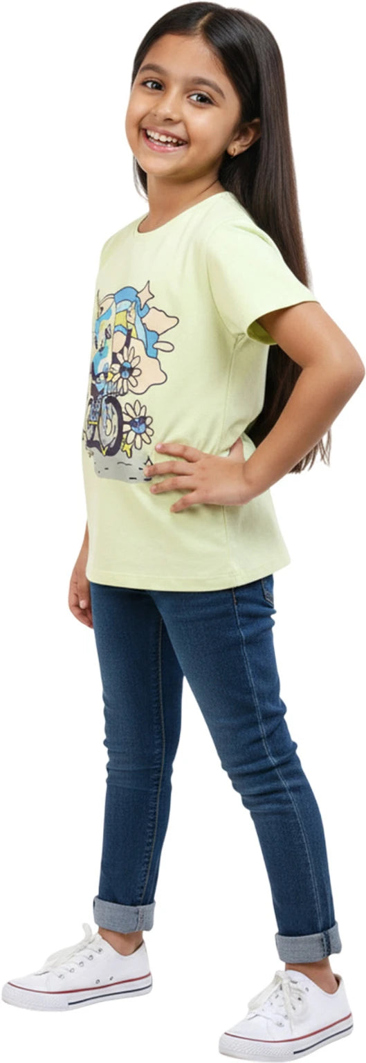 Yellow Kids 100% Cotton Crew Neck Girl's T Shirt