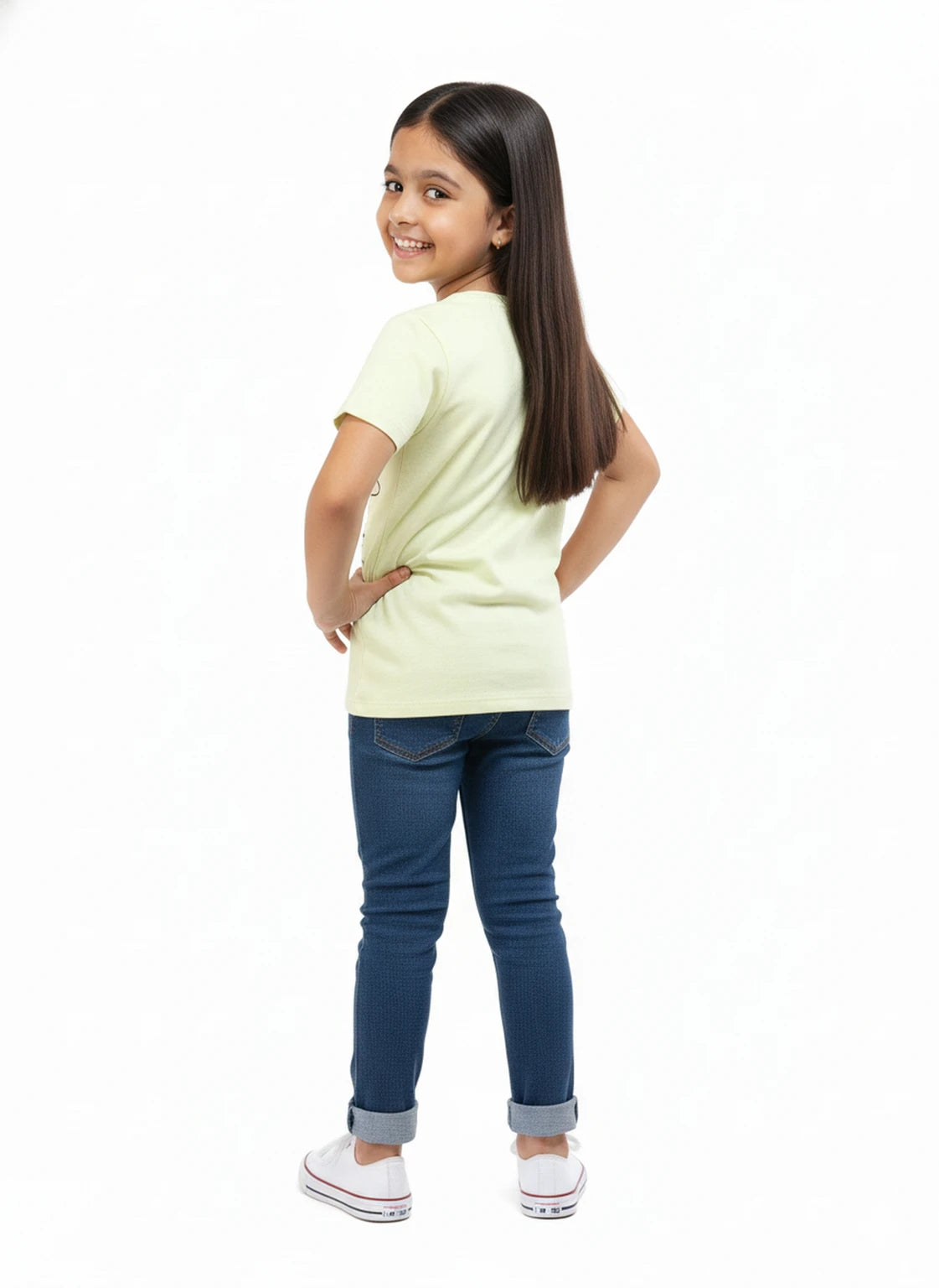 Yellow Kids 100% Cotton Crew Neck Girl's T Shirt