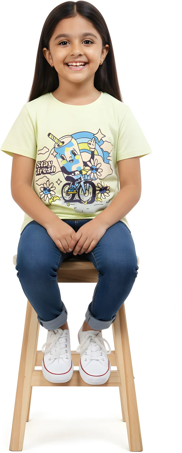 Yellow Kids 100% Cotton Crew Neck Girl's T Shirt