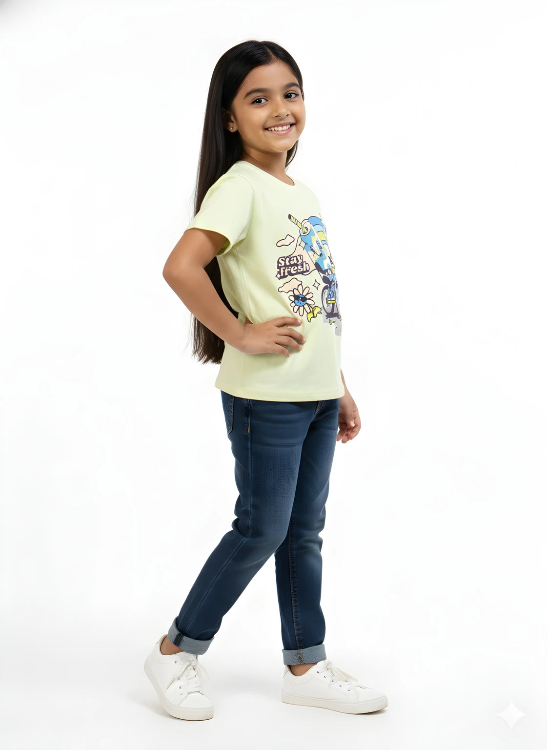 Yellow Kids 100% Cotton Crew Neck Girl's T Shirt