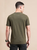 Olive Green Cotton Crew Neck Printed T-Shirt For Men