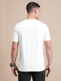 White Cotton Crew Neck Printed T-Shirt For Men