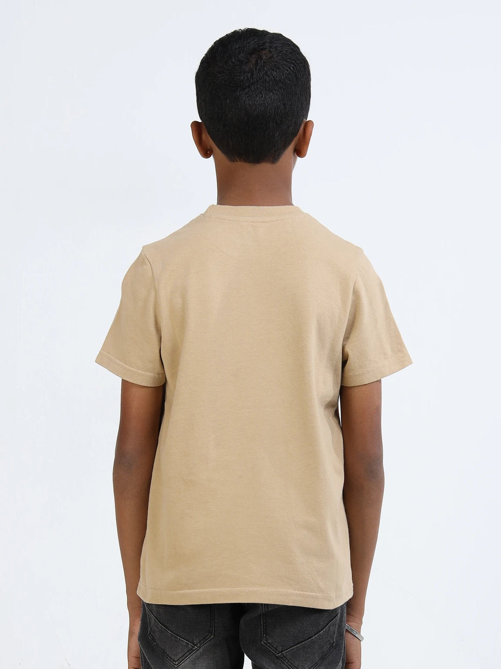 Beige 100% Cotton Crew Neck Boy's T Shirt