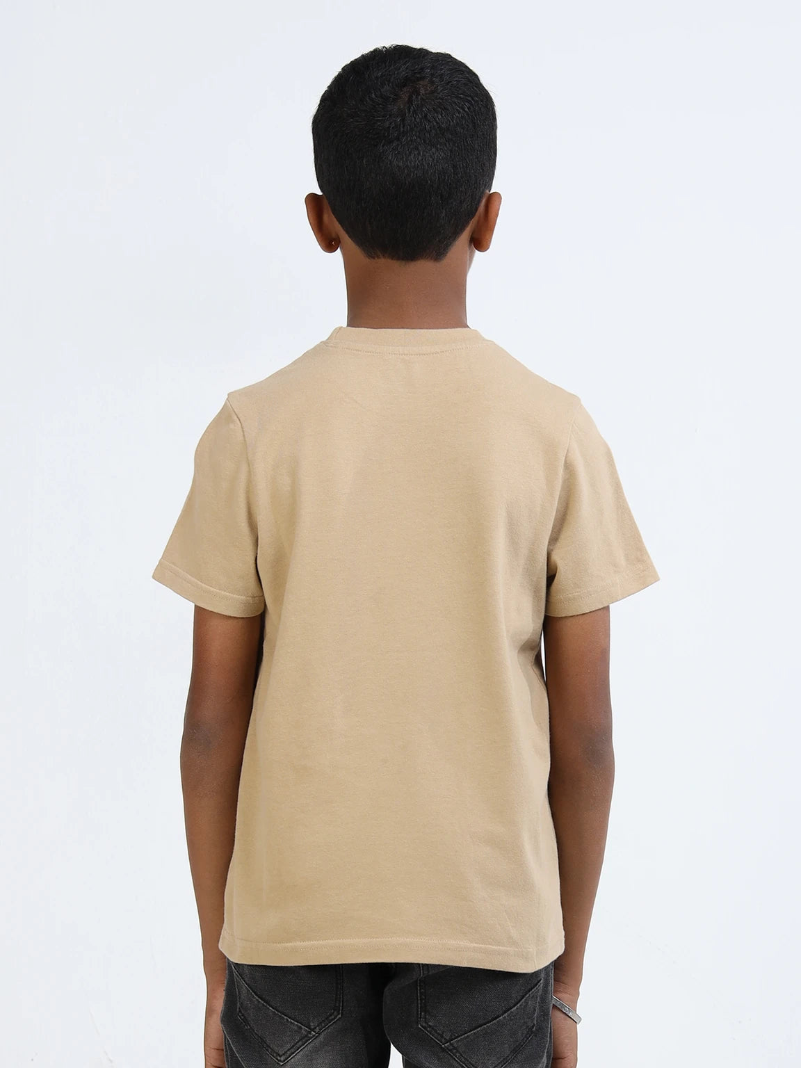 Beige 100% Cotton Crew Neck Boy's T Shirt
