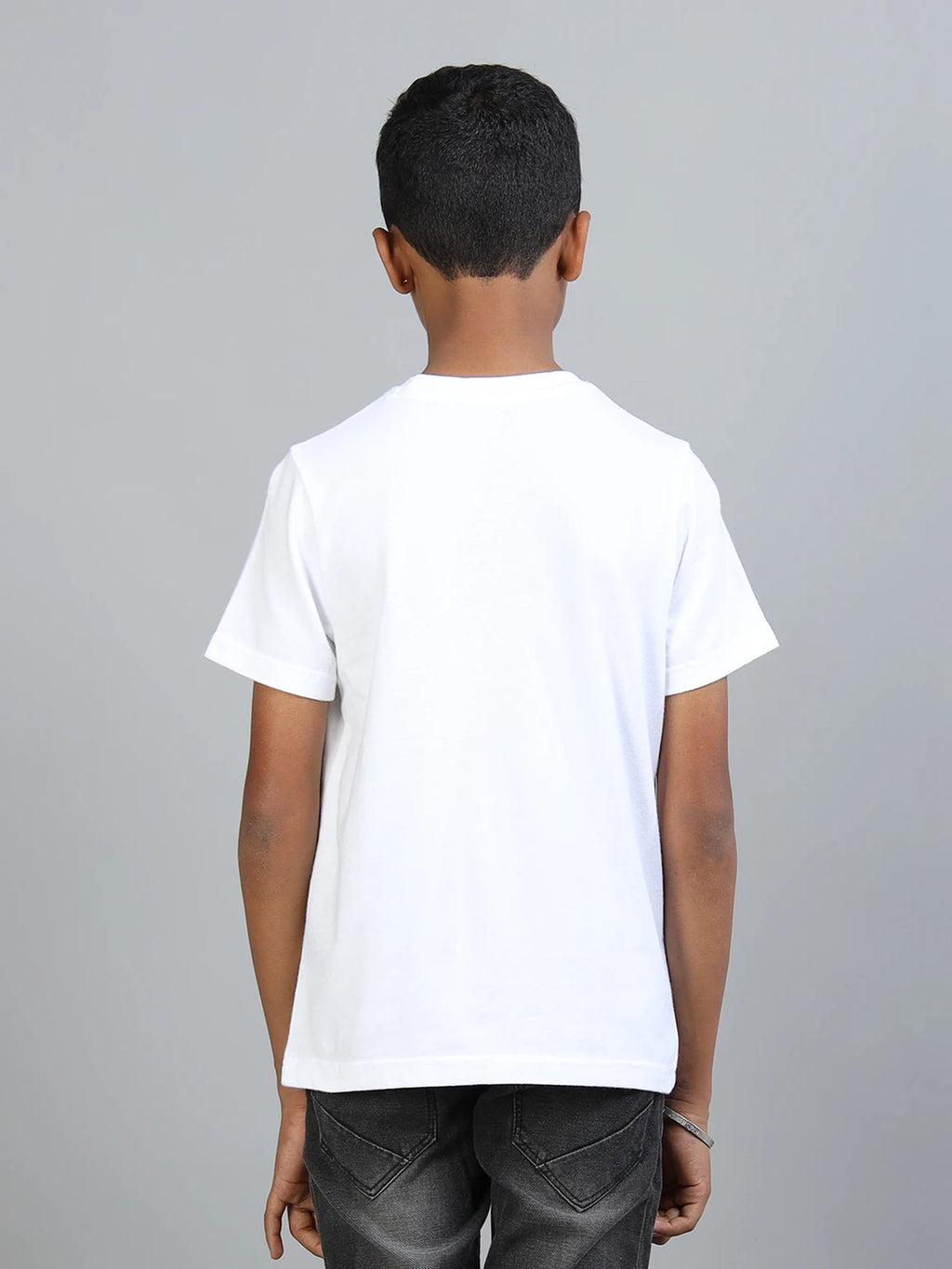 White 100% Cotton Crew Neck Boy's T Shirt