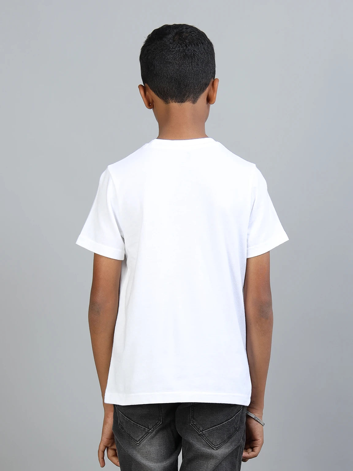 White 100% Cotton Crew Neck Boy's T Shirt
