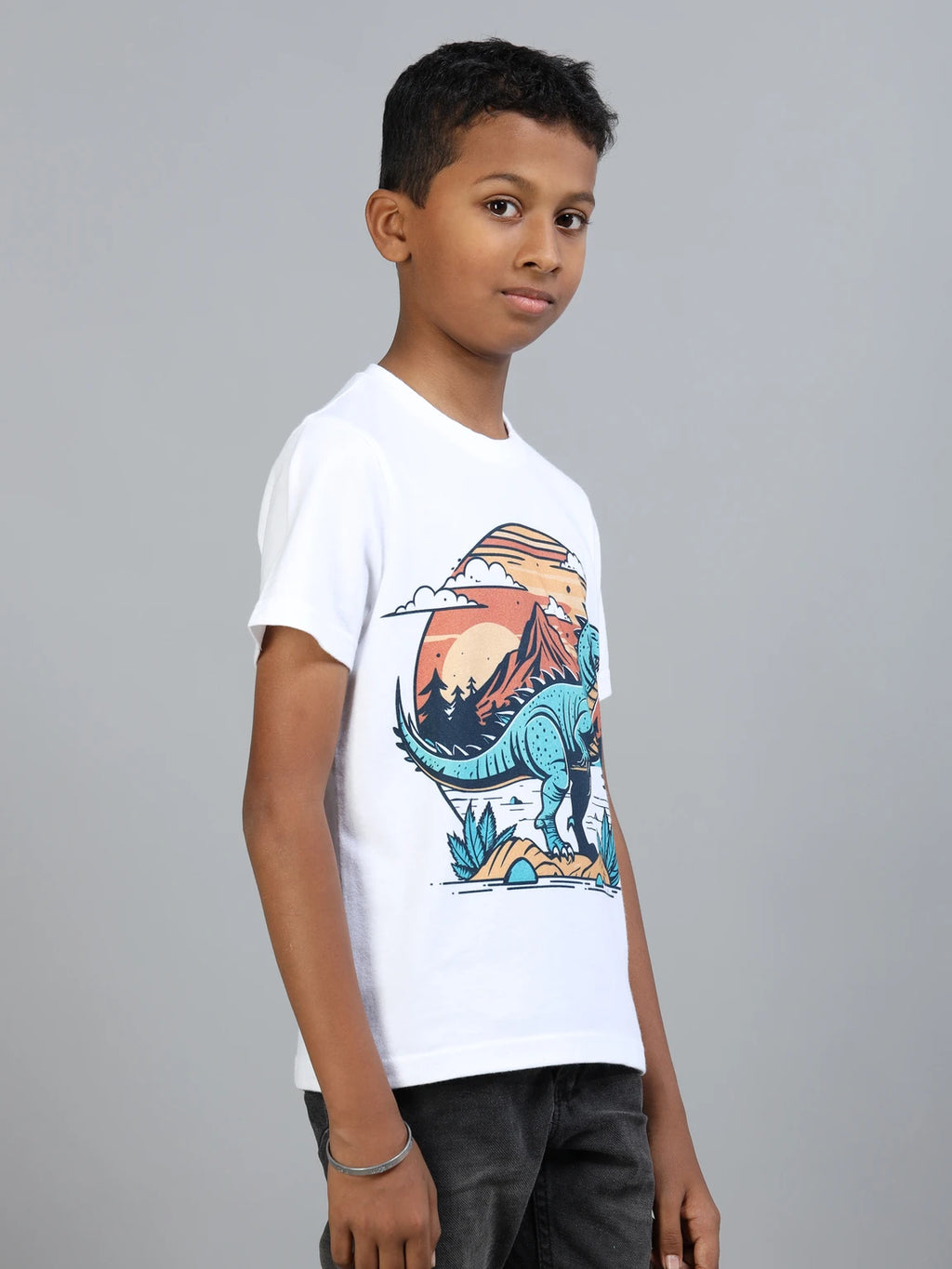 White 100% Cotton Crew Neck Boy's T Shirt