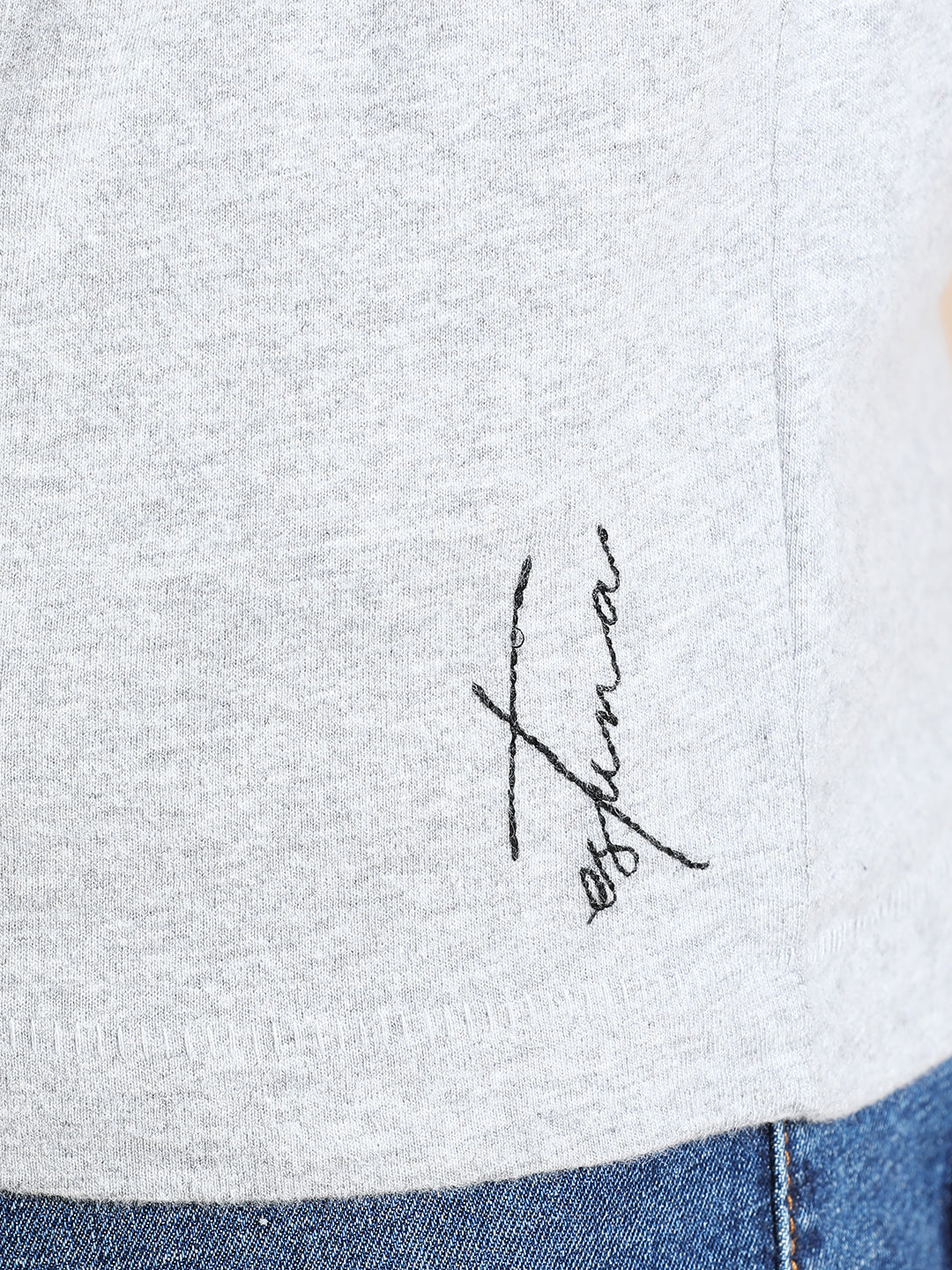 Melange Cotton Crew Neck Logo T-Shirt For Men