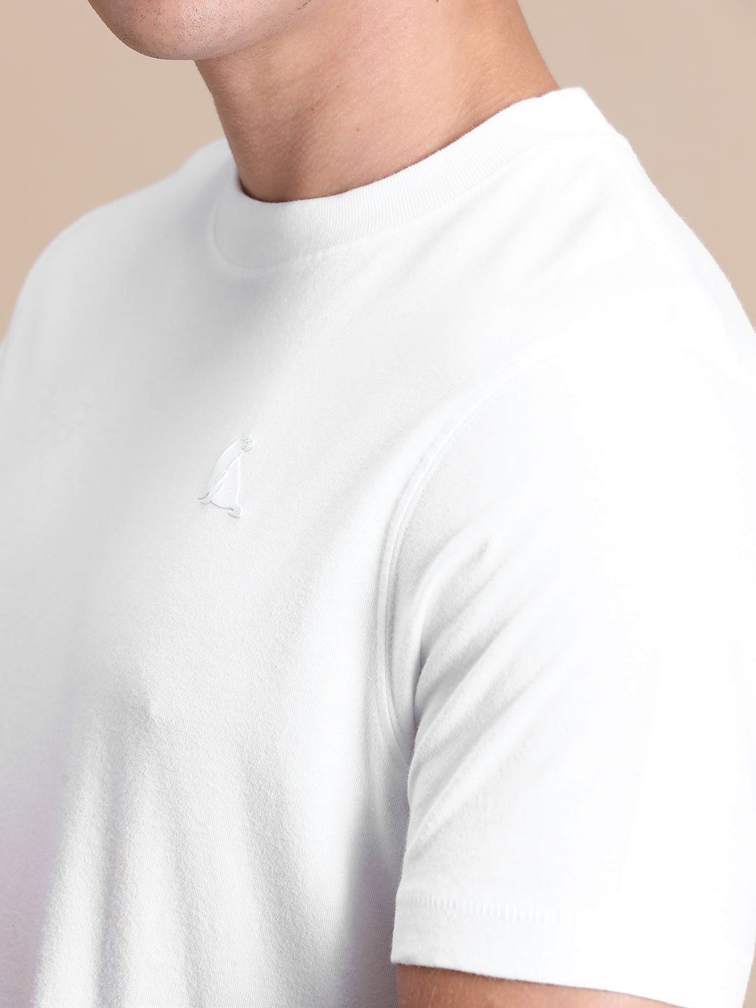 White Cotton Crew Neck HD Logo  T-Shirt For Men