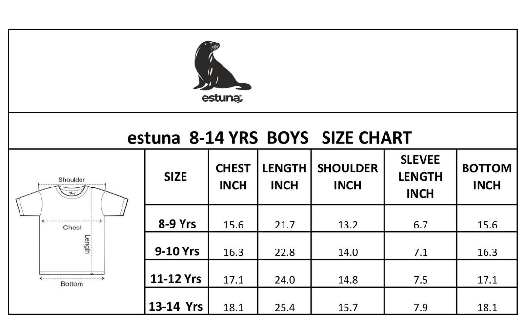 Size guide for Yellow 100% Cotton Crew Neck Boy's T Shirt
