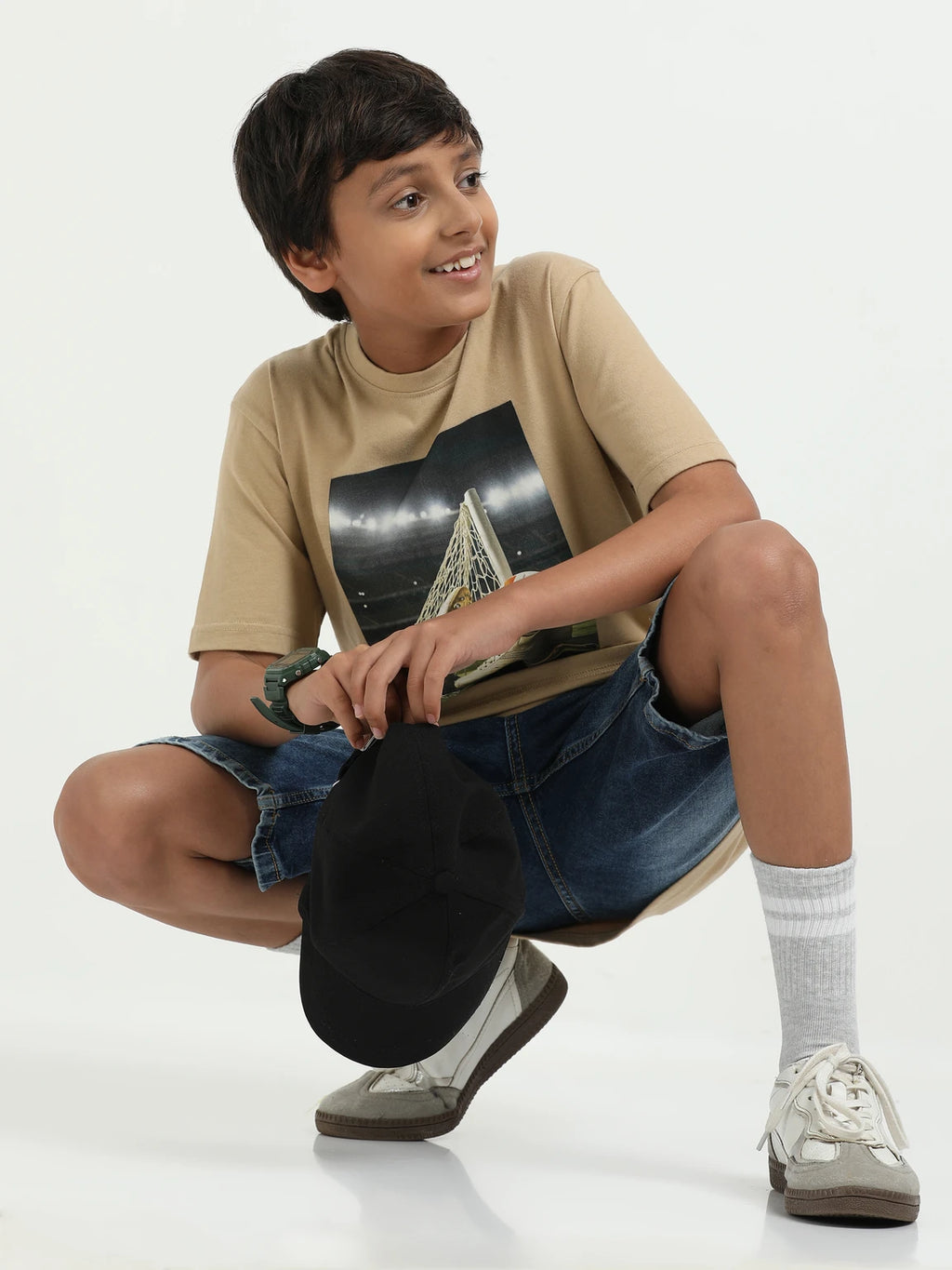 Beige 100% Cotton Crew Neck Boy's T Shirt