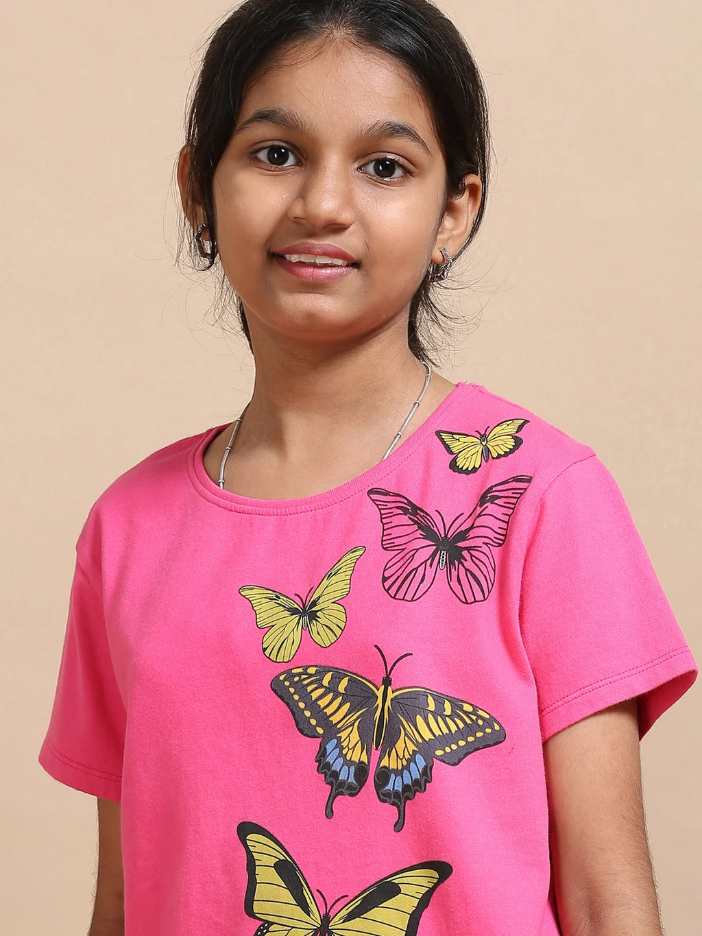 Hot Pink 100% Cotton Crew Neck Girl's T Shirt