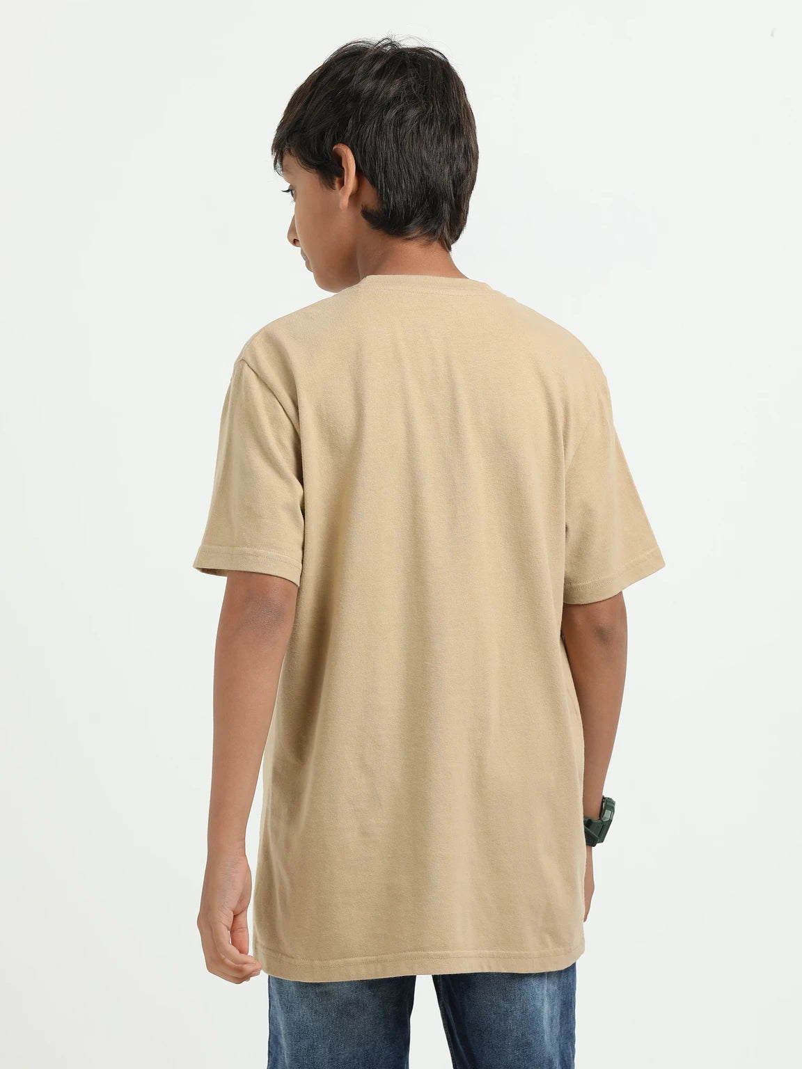 Beige 100% Cotton Crew Neck Boy's T Shirt