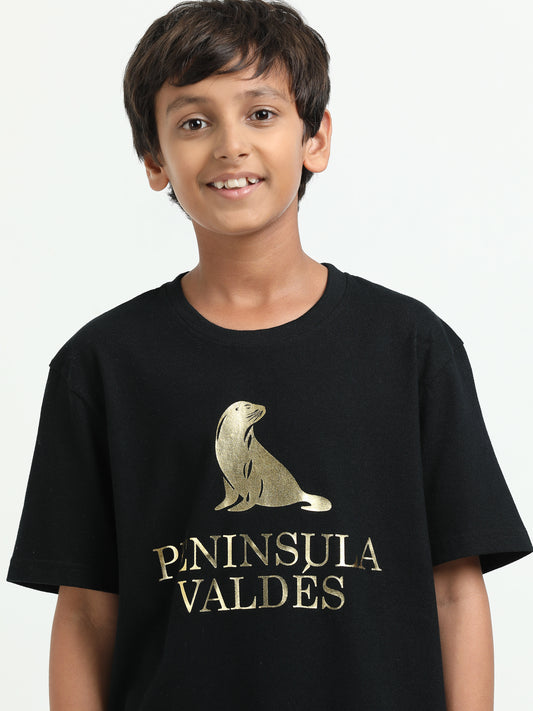 Black 100% Cotton Crew Neck Boy's T Shirt