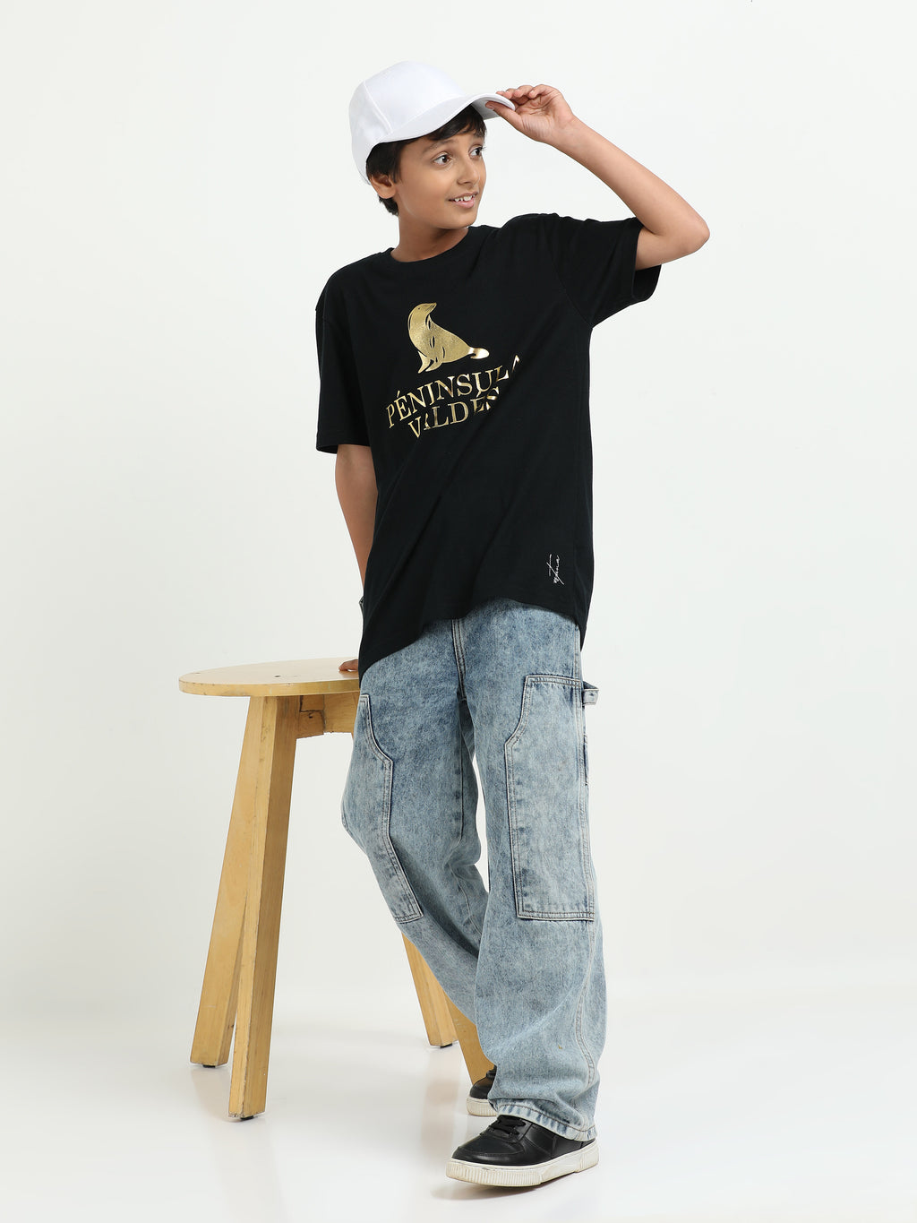 Black 100% Cotton Crew Neck Boy's T Shirt