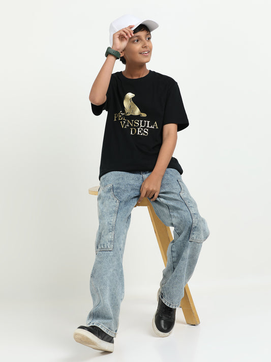 Black 100% Cotton Crew Neck Boy's T Shirt