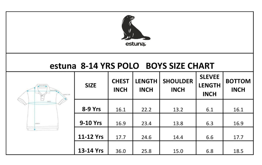 Size guide for Mint 100% Cotton Crew Neck Boy's T Shirt