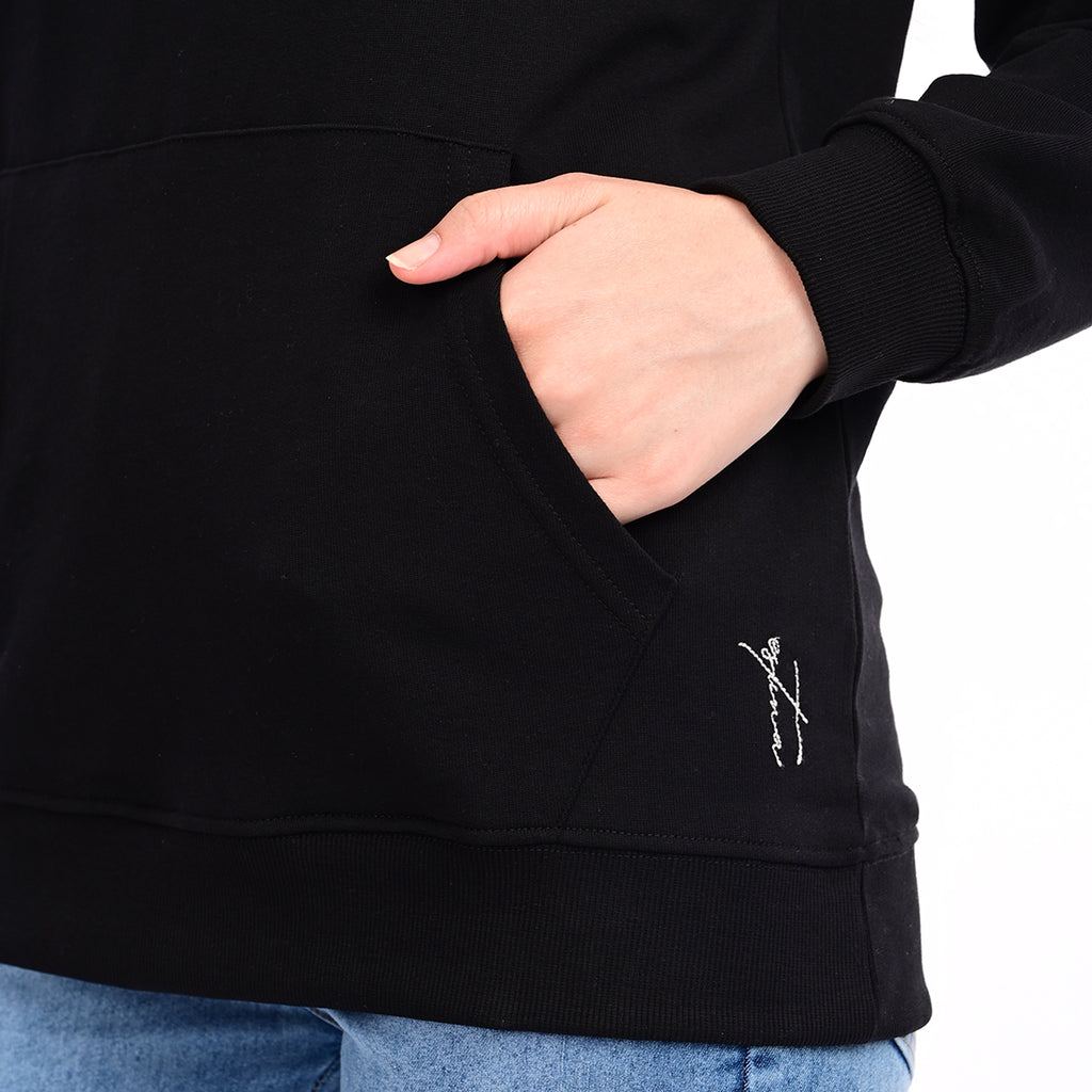 estuna 100% Cotton  – Black Heavy Fabric Women's Hoodie