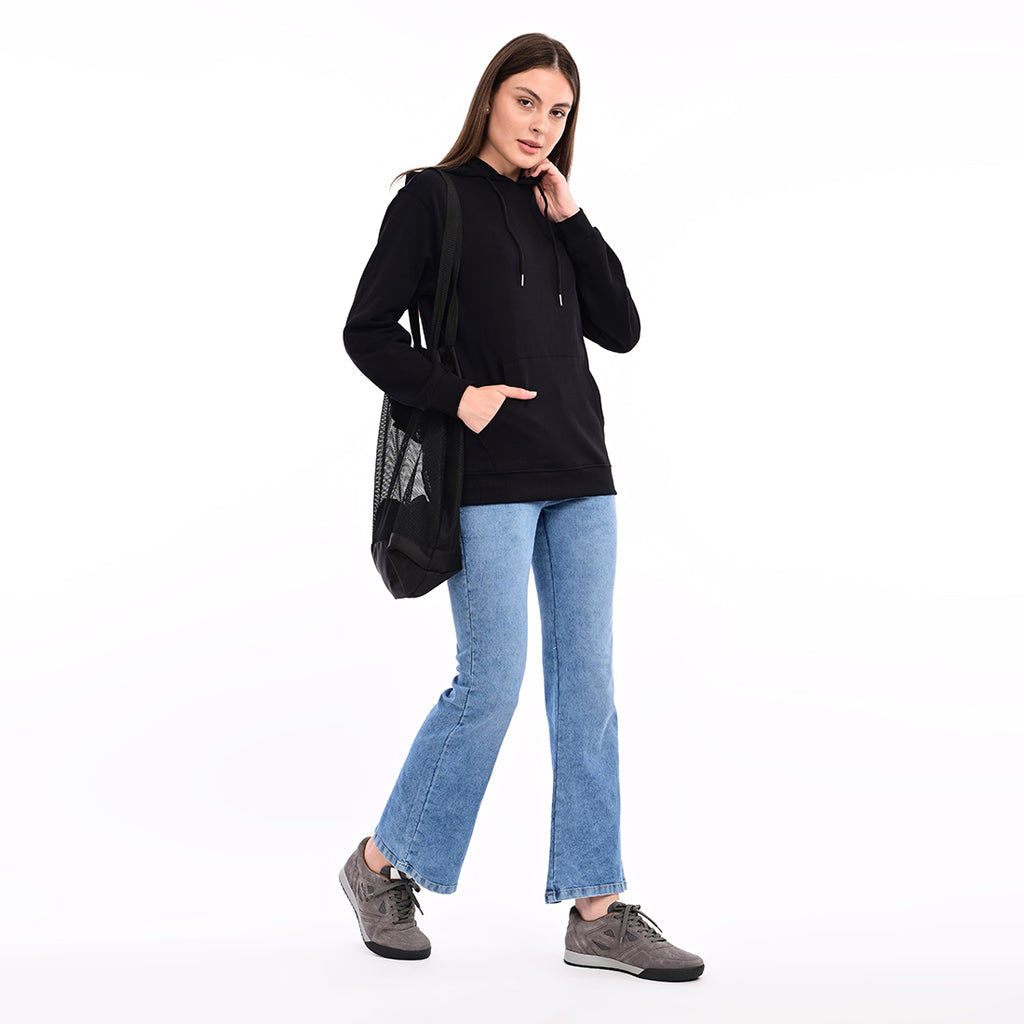 estuna 100% Cotton  – Black Heavy Fabric Women's Hoodie