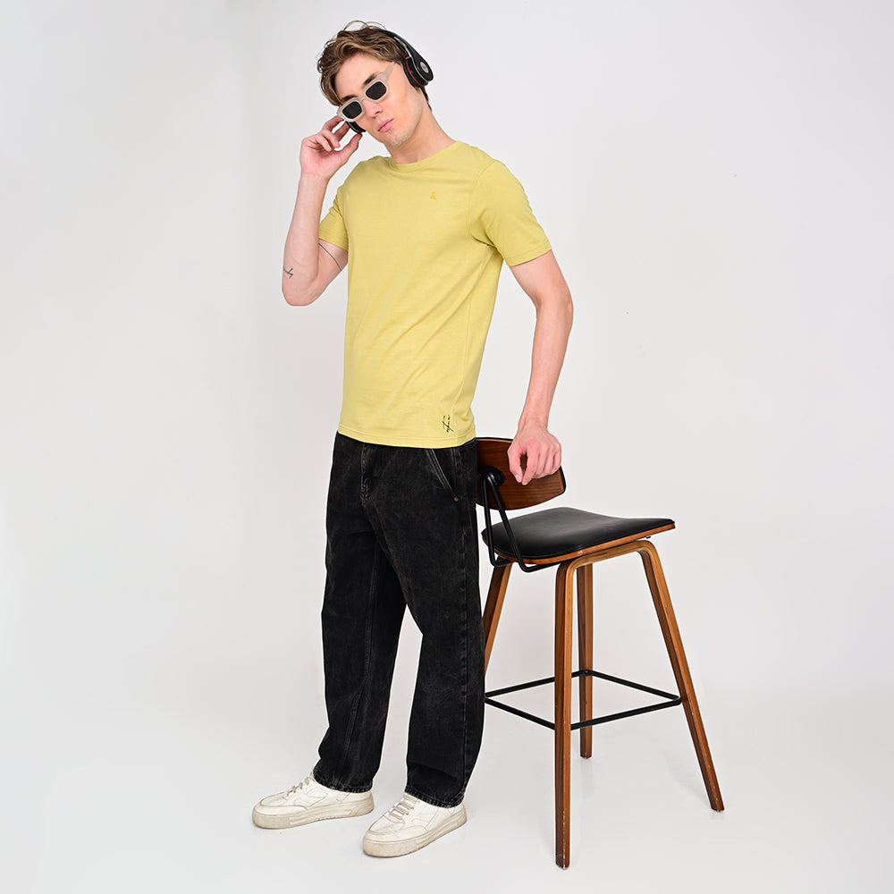Men's Round Neck Yellow T-shirts