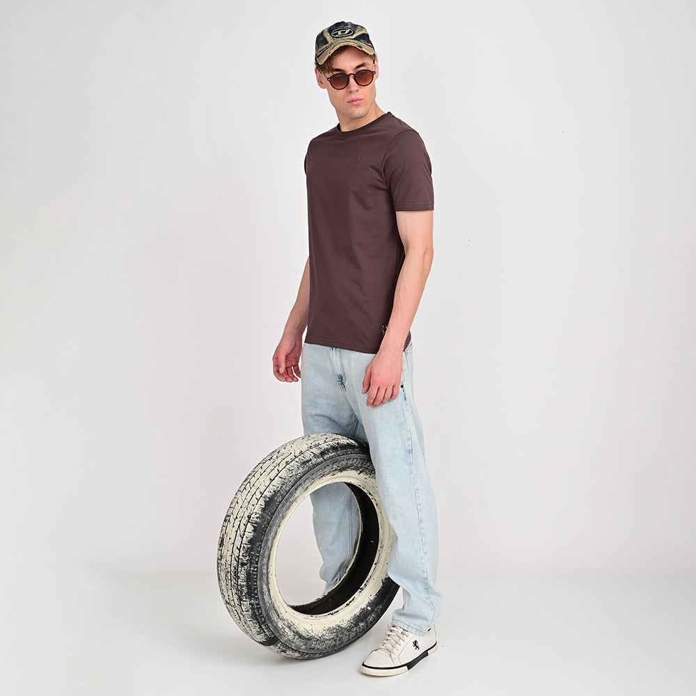Men's Round Neck Brown T-shirts