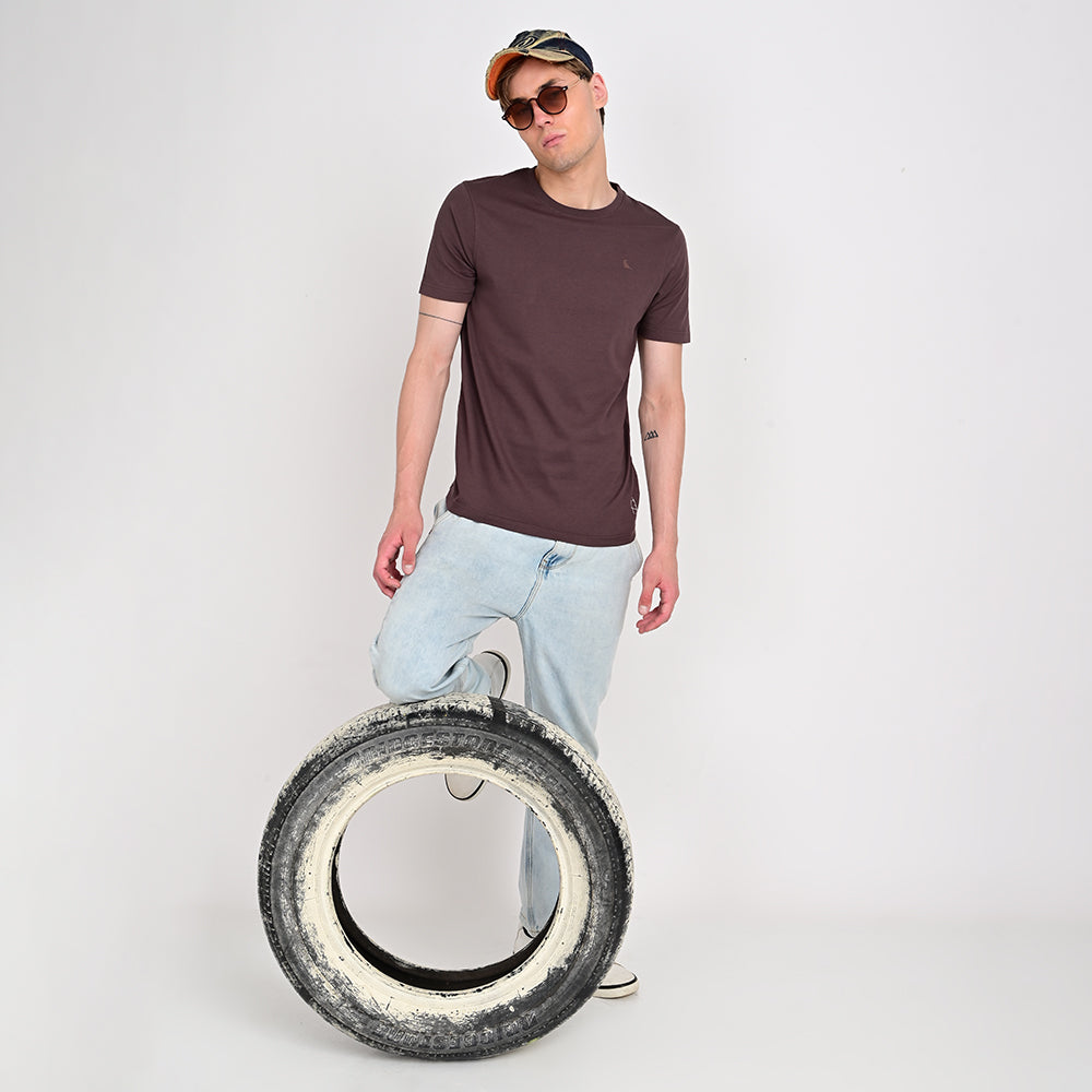 Men's Round Neck Brown T-shirts