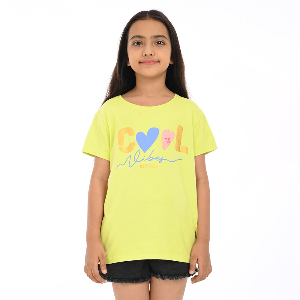 Lime 100% Cotton Crew Neck Girl's T Shirt