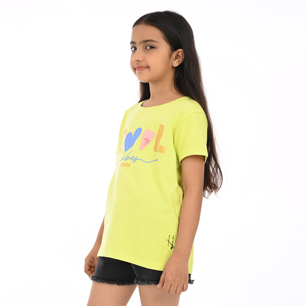 Lime 100% Cotton Crew Neck Girl's T Shirt